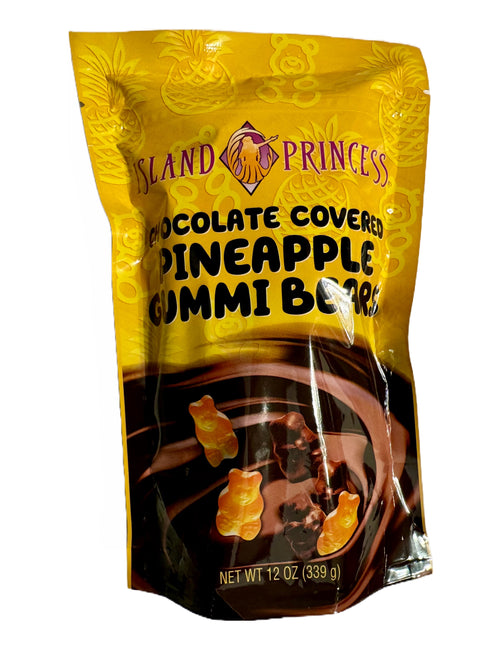 Island Princess chocolate-covered pineapple gummy bears in 12 oz bag – made in Hawaii

