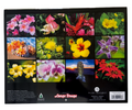 Back cover of the 2026 Flowers of Hawaiʻi calendar showcasing 12 close-up photos of native and tropical flowers including hibiscus, plumeria, orchids, and ʻōhiʻa lehua.
