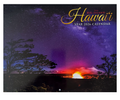 2026 Big Island Hawaiʻi calendar cover featuring a glowing volcanic crater under a vivid starry night sky, framed by silhouetted native trees.