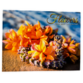 Hawaii Flowers calendar with colorful flowers on sand and water background