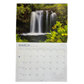 Calendar with a March 2027 layout featuring a waterfall in a lush green forest.