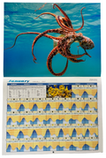 Calendar with an octopus underwater and a wave pattern