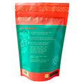 Tea package with red and green design on a white background