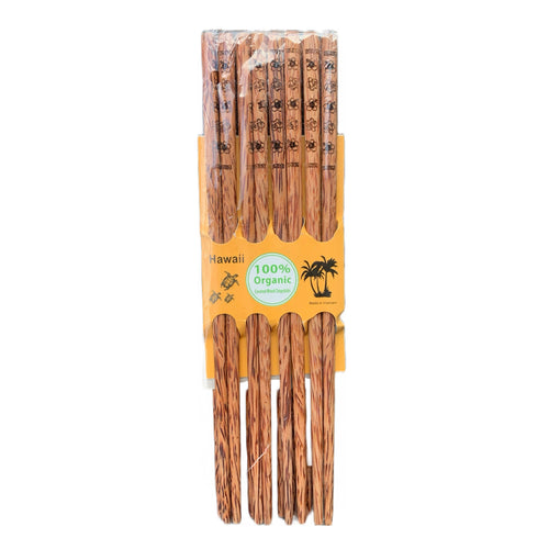 Hawaii 8 Pair Package Honu Plumeria Floral Designed Coconut Wood Chopsticks