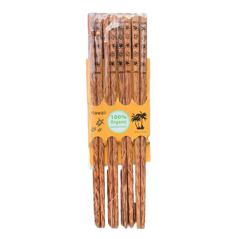 Hawaii 8 Pair Package Honu Plumeria Floral Designed Coconut Wood Chopsticks