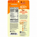 Back packaging of Enjoy Arawe Premium Arare Jumbo Hot Kakinotane Spicy snack crackers, featuring a nutrition facts label, ingredients, and flavor icons on an orange and cream background.