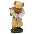 Statue of a character in a hula outfit with a lei on a white background