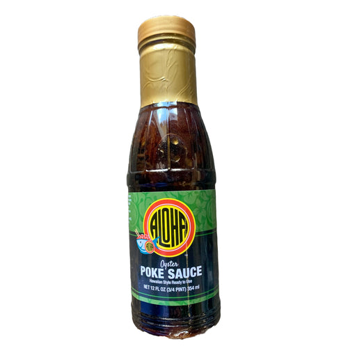 Aloha Shoyu Poke Sauce Oyster Flavor 12 oz Bottle – Hawaiian-style sauce with green label and gold cap