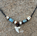 Adjustable Length Beaded Shark Tooth Surfer Choker Necklace on Cord