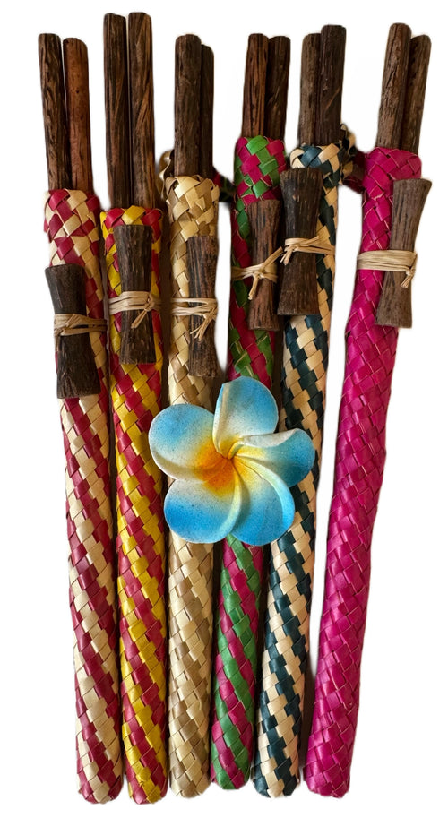 6 Pair Package Wood Chopsticks in Straw Case w/Rest