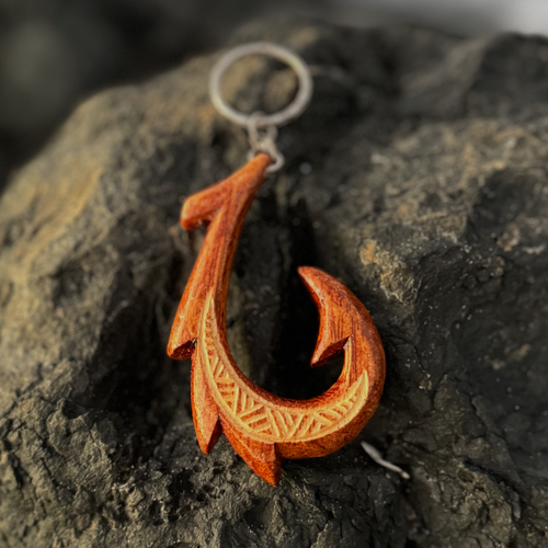 Hawaiian Store Hand-Carved Polynesian Carved Fish Hook Key Chain (Choose)