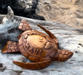 Hawaiian Store Hand-Carved Wood Honu Turtle Featuring Maui and Hawaii Islands