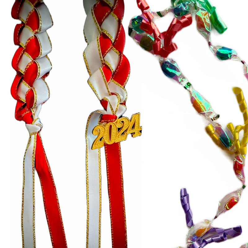 Graduation Lei Set 2026 Kukui Ribbon Candy 3 Piece Adjustable