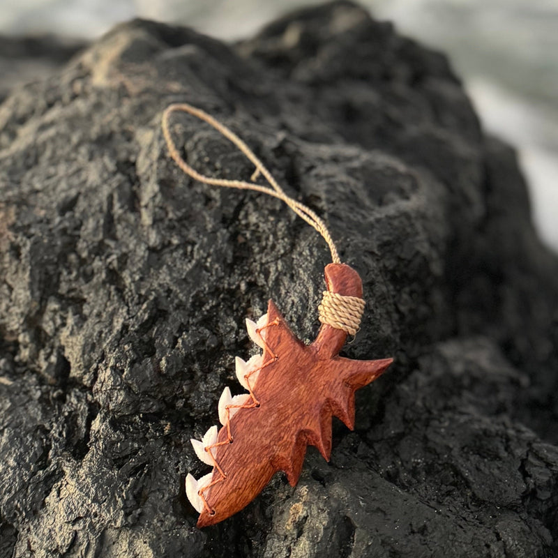Hawaiian Store Hand-Carved Mini Replica Lei o Mano, Pahoa or Makau (Fish Hook) Shark Tooth Polynesian Ornament 4"
