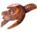Hawaiian Store Hand-Carved Acacia Wood Turtle with Hibiscus Design