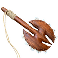 Wooden tool with a handle and spearhead on a white background