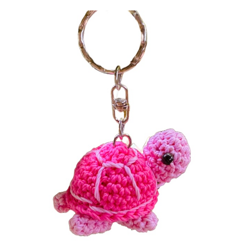 Handmade Crochet Turtle Keychain – Honu Sea Turtle Bag Charm, 3” – Pink or Green
