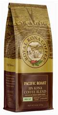 Royal Kona Coffee Pacific Roast coffee bag on a white background decaf