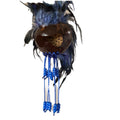 Handmade Ikaika Makakiʻi Hawaiian warrior helmet mask with blue feathers and beads, made from real coconut