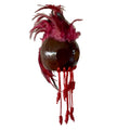 Handmade Ikaika Makakiʻi Hawaiian warrior helmet mask with red feathers and beads, made from real coconut