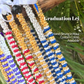Colorful beaded graduation lei with text about custom colors available.