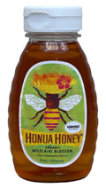 Front of Honua Honey Wilelaiki Blossom bottle – 8 oz USDA Organic Hawaiian honey