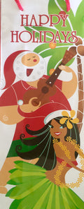  “Hawaiian holiday wine bag with Santa playing ukulele and hula dancer”