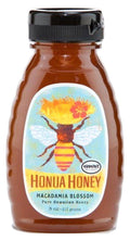 Front of Honua Honey Macadamia Nut Blossom bottle – 8 oz USDA Organic Hawaiian honey