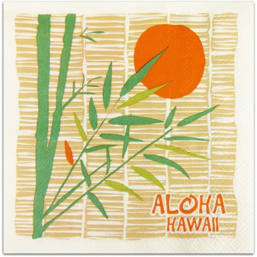 Package of napkins with the words Aloha Hawaii agains a bamboo design