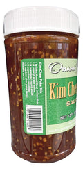 Side of  ‘Ohana Flavors Hawaiian Kim Chee  Poke Sauce with tropical branding – perfect for poke, seafood, and island-style dishes.