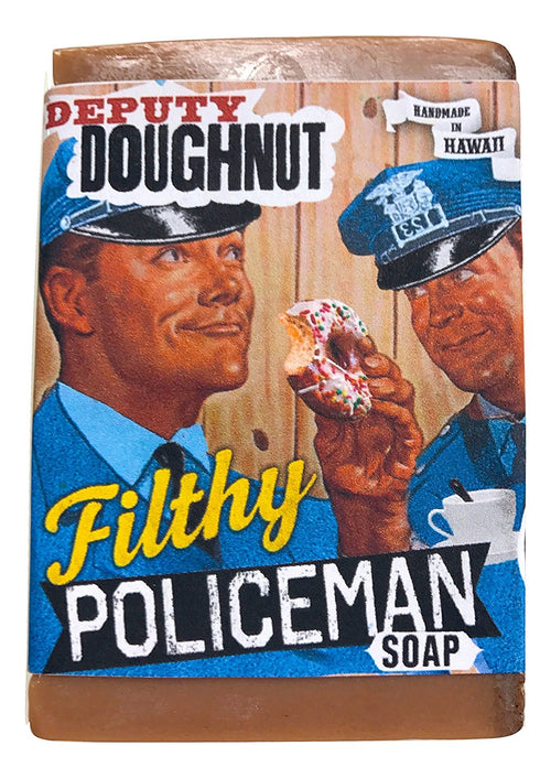 Front of Filthy Policeman Soap – vintage officer art and “Deputy Doughnut” design