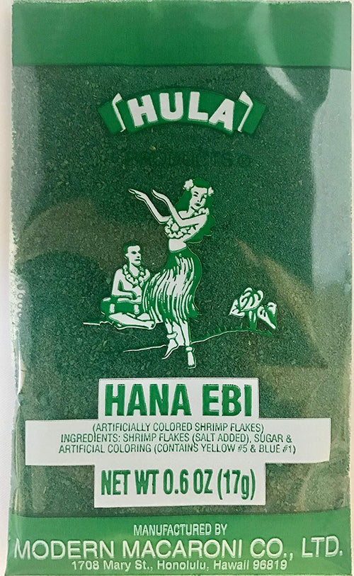 Hula Brand Green Hana Ebi – Green Shrimp Flakes 0.6 oz Bag from Honolulu, Hawaii Nutrition Info