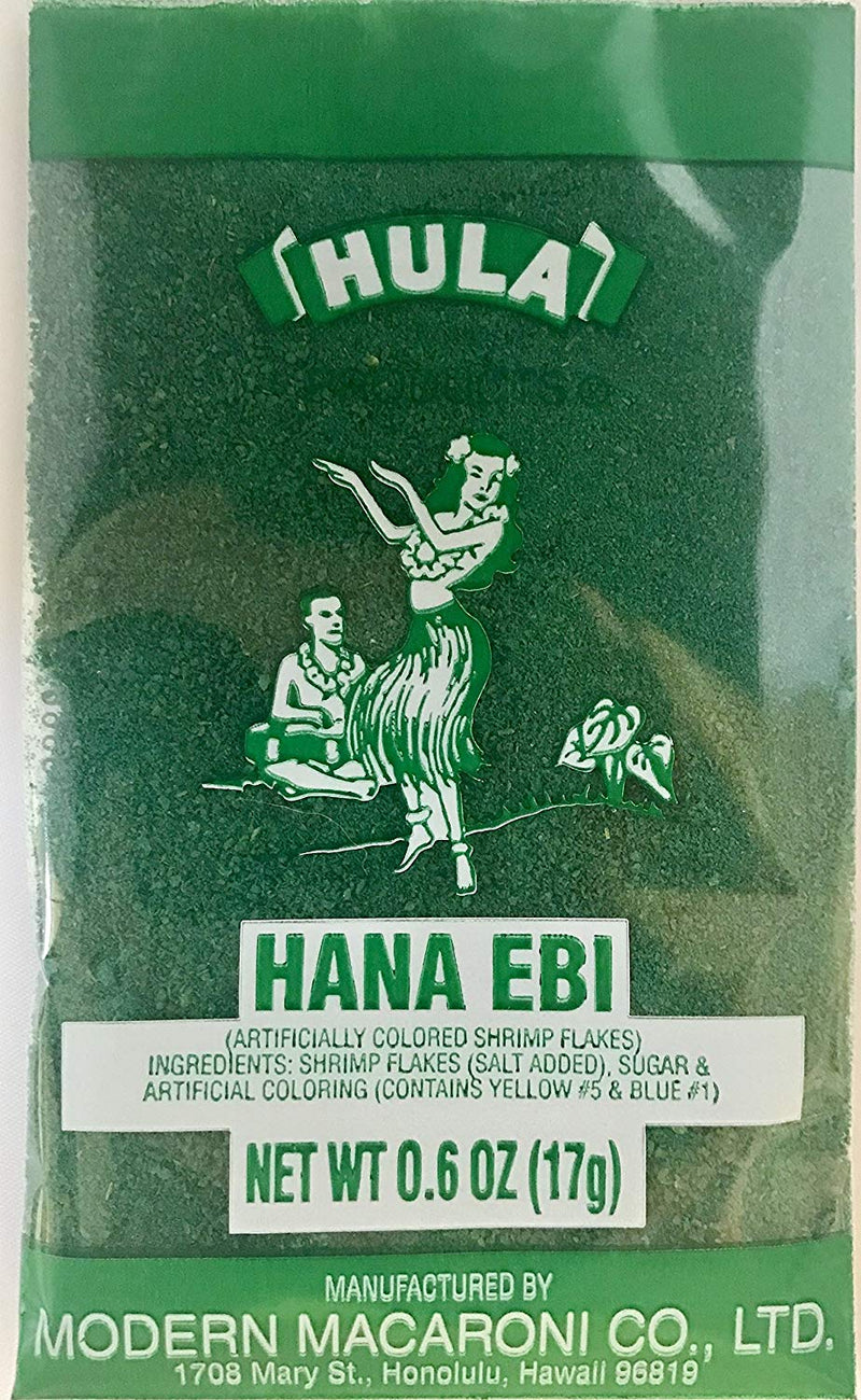 Hula Brand Green Hana Ebi – Green Shrimp Flakes 0.6 oz Bag from Honolulu, Hawaii Nutrition Info