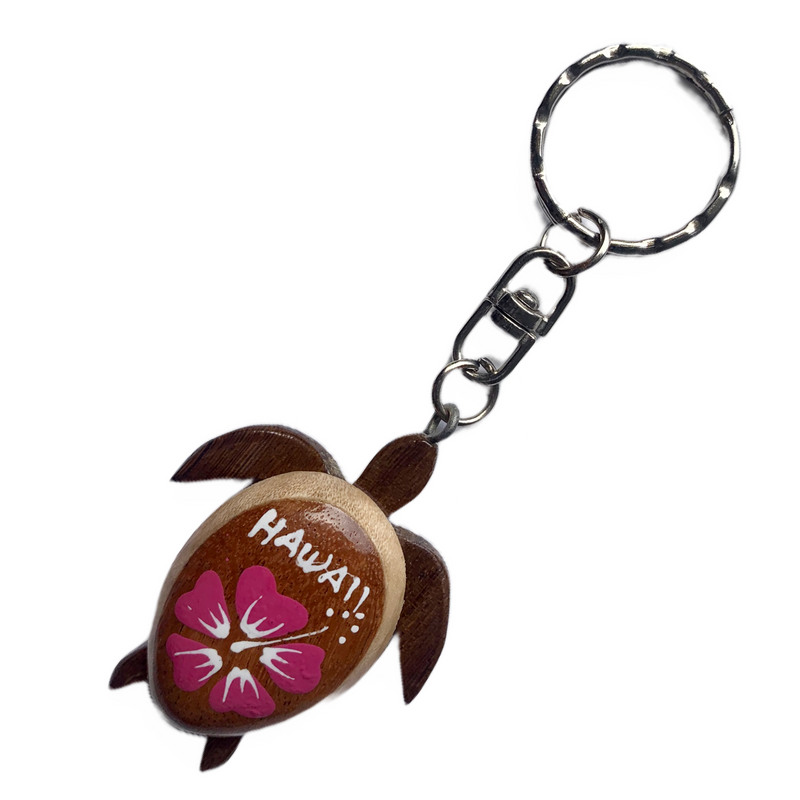 da Hawaiian Store 木製ホヌ タートル キーチェーン 手描きの花付き (選択)