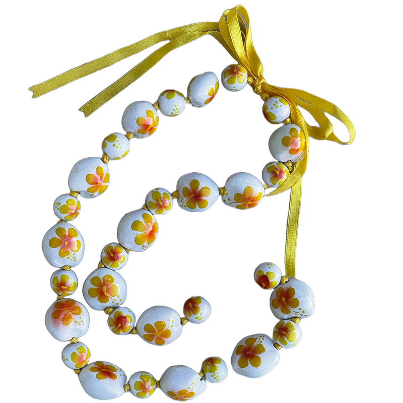 Graduation Kukui Nut Lei – Multi Color Flower Lei | Adjustable Ribbon Tie