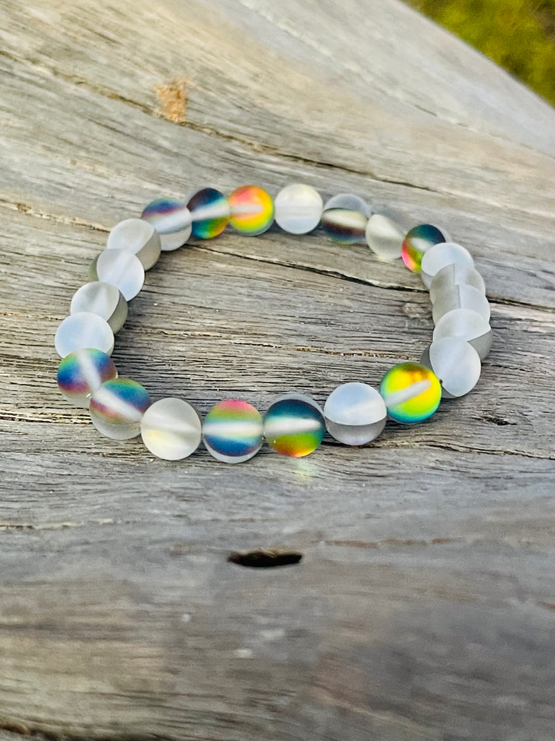 Magical Maui Mermaid Stretch Bracelet – 8mm Glowing Glass Beads