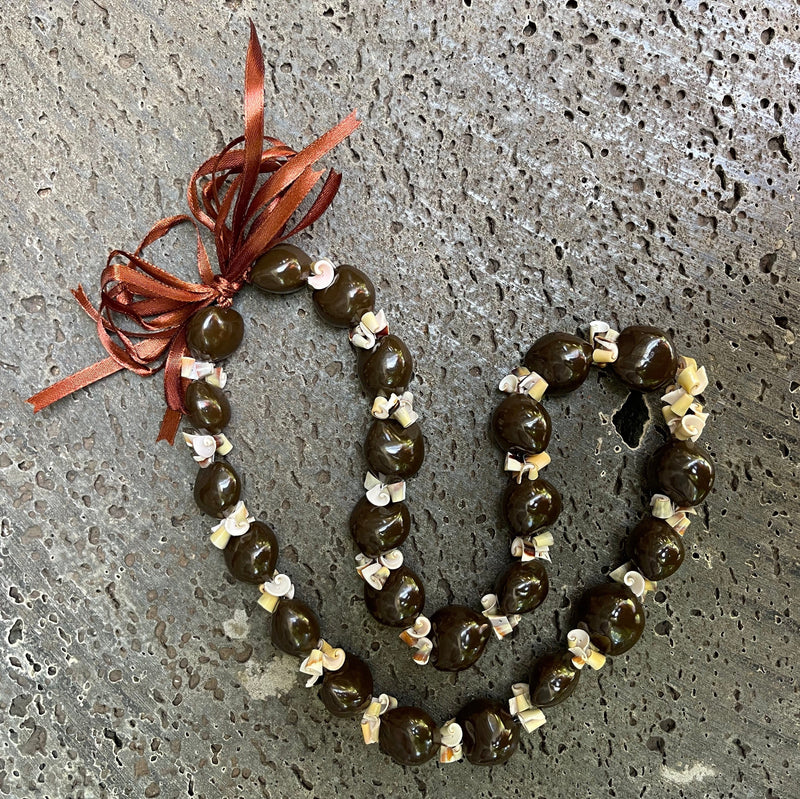 Kukui Nut Lei with Shells, Hawaiian Style Graduation Lei, Luau Necklace